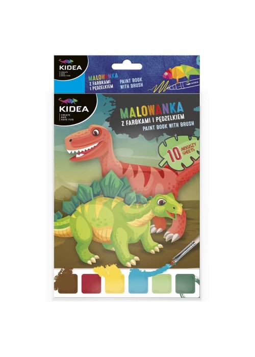 Malowanka z farbkami i pędzelkiem Dinozaury KIDEA