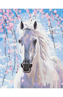 Malowanie po numerach Koń w kwiatach wiśni 40x50cm