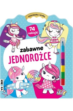 Kolorowanka z kredką. Zabawne jednorożce