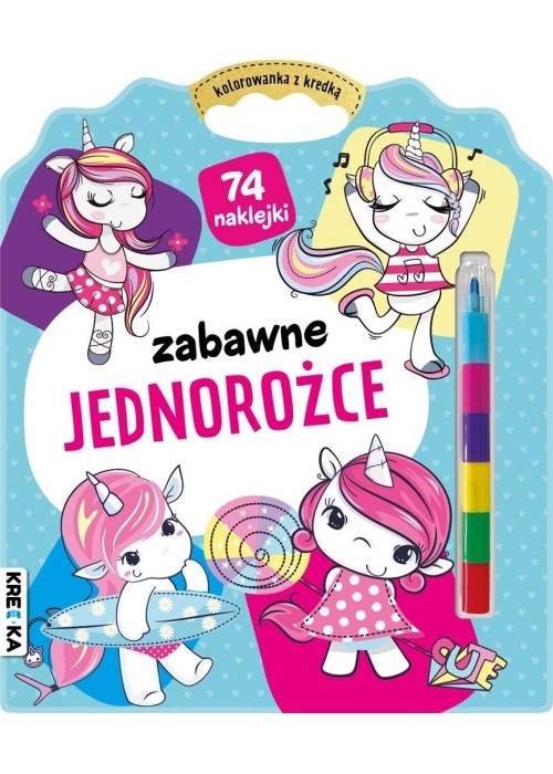 Kolorowanka z kredką. Zabawne jednorożce