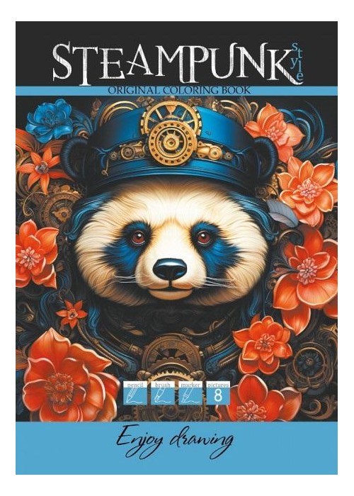 Kolorowanka A4 8 obrazków Steampunk Panda