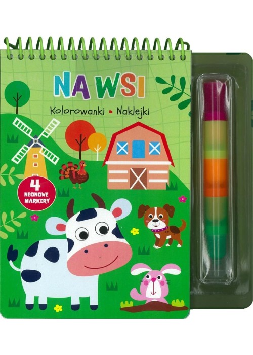 Na wsi. Kolorowanki naklejki 4 neonowe markery