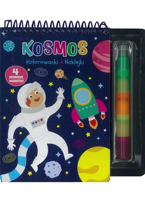 Kosmos. Kolorowanki, naklejki, 4 neonowe markery