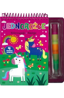 Jednorożce. Kolorowanki naklejki 4 neonowe markery
