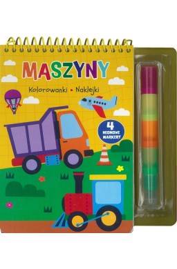 Maszyny. Kolorowanki naklejki 4 neonowe markery