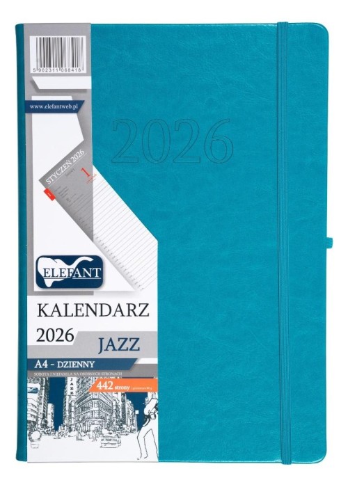 Kalendarz 2026 A4 dzienny Jazz turkusowy