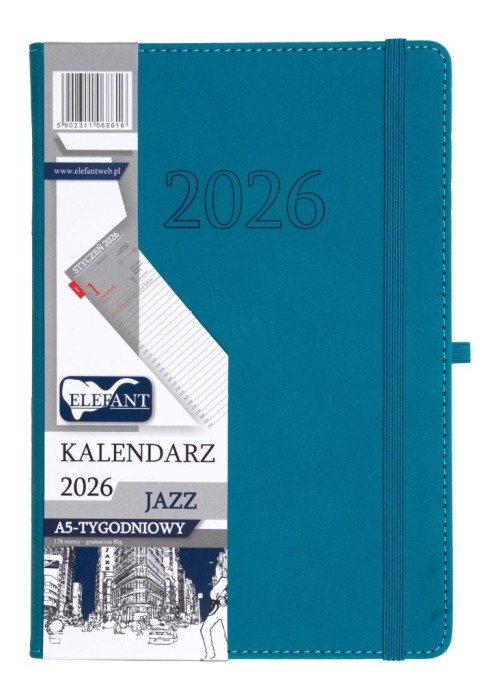 Kalendarz 2026 A5 tygodniowy Jazz turkusowy