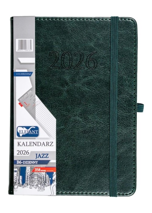 Kalendarz 2026 B6 dzienny Jazz zielony Kalendarz 2026 B6 dzienny Jazz zielony