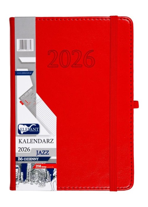 Kalendarz 2026 B6 dzienny Jazz czerwony Kalendarz 2026 B6 dzienny Jazz czerwony
