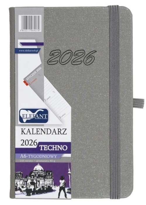 Kalendarz 2026 A6 tygodniowy Techno szary Kalendarz 2026 A6 tygodniowy Techno szary