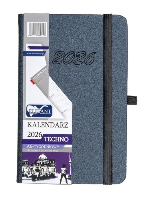 Kalendarz 2026 A6 tygodniowy Techno grafitowy Kalendarz 2026 A6 tygodniowy Techno grafitowy