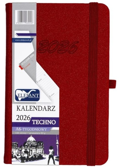 Kalendarz 2026 A6 tygodniowy Techno czerwony Kalendarz 2026 A6 tygodniowy Techno czerwony