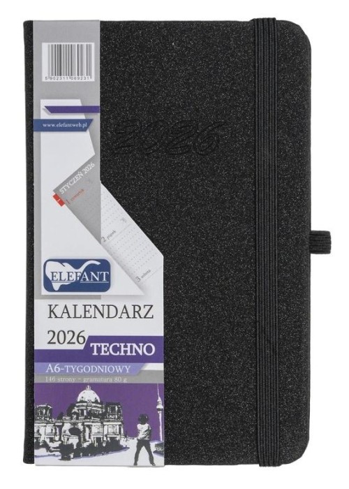 Kalendarz 2026 A6 tygodniowy Techno czarny Kalendarz 2026 A6 tygodniowy Techno czarny