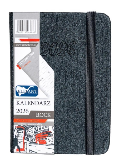 Kalendarz 2026 A7 tyg Rock grafitowy Kalendarz 2026 A7 tyg Rock grafitowy