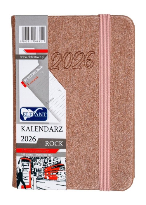 Kalendarz 2026 A7 tyg Rock miedziany Kalendarz 2026 A7 tyg Rock miedziany