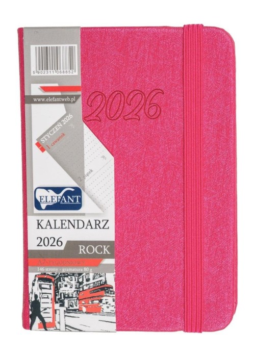Kalendarz 2026 A7 tyg Rock różowy Kalendarz 2026 A7 tyg Rock różowy