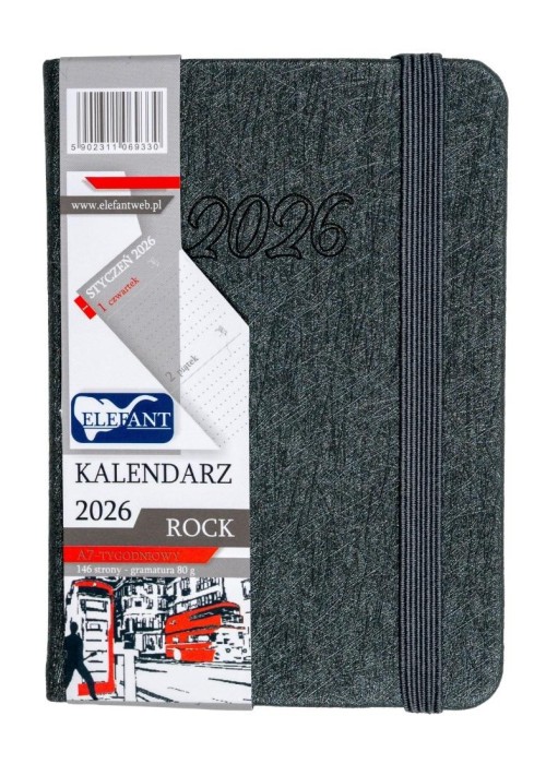 Kalendarz 2026 A7 tyg Rock szary Kalendarz 2026 A7 tyg Rock szary