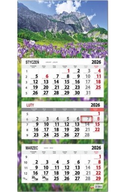 Kalendarz 2026 trójdzielny płaska główka Krokusy