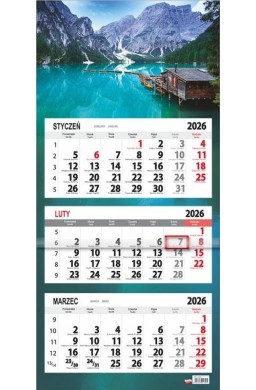 Kalendarz 2026 trójdzielny płaska główka Lazur