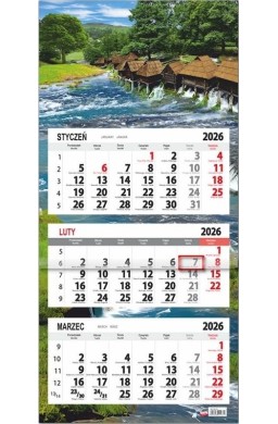 Kalendarz 2026 trójdzielny płaska główka Młyny