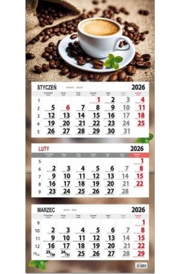Kalendarz 2026 trójdzielny płaska główka Kawa