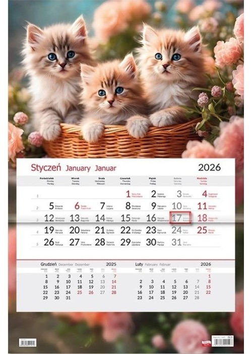 Kalendarz 2026 jednodzielny Kotki