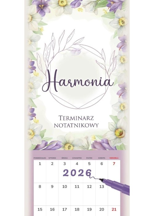 Kalendarz 2026 notatnikowy 46x22cm Harmonia