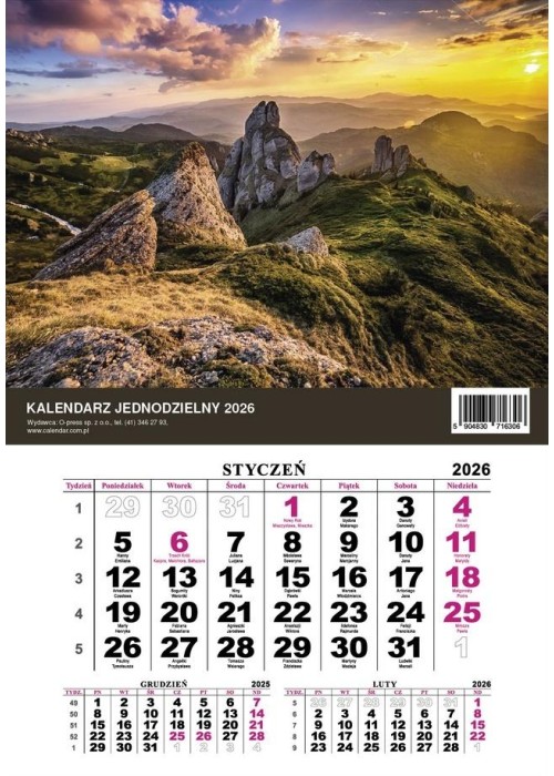 Kalendarz 2026 jednodzielny Góry