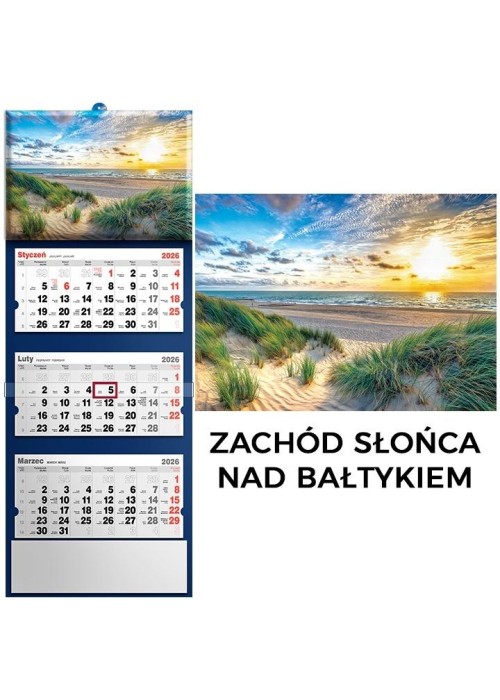 Kalendarz 2026 trójdzielny zachód słońca