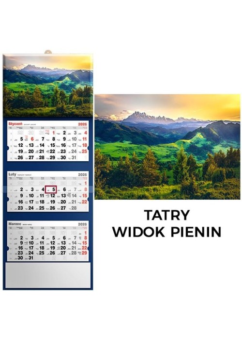 Kalendarz 2026 trójdzielny widok pienin