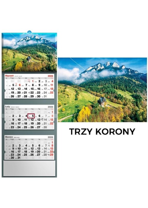 Kalendarz 2026 trójdzielny Trzy Korony