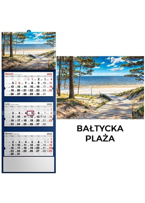 Kalendarz 2026 trójdzielny bałtycka plaża