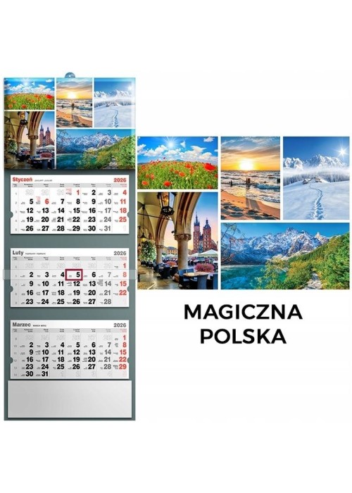 Kalendarz 2026 trójdzielny magiczna polska