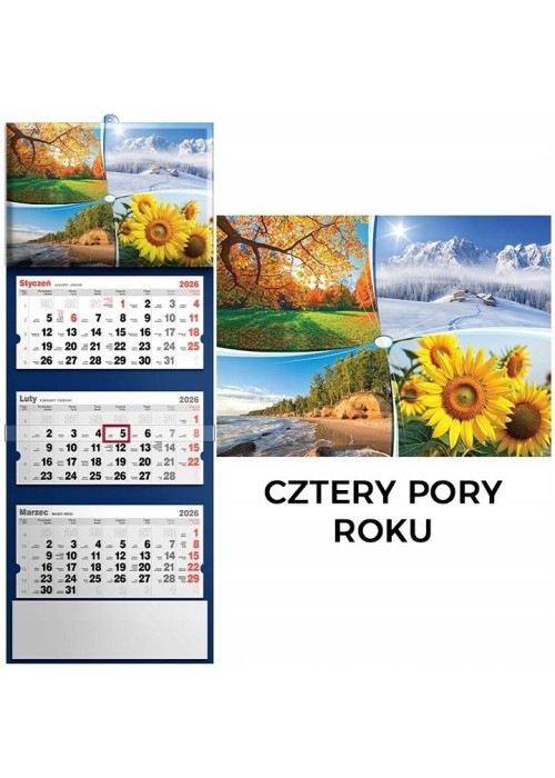 Kalendarz 2026 trójdzielny cztery pory roku