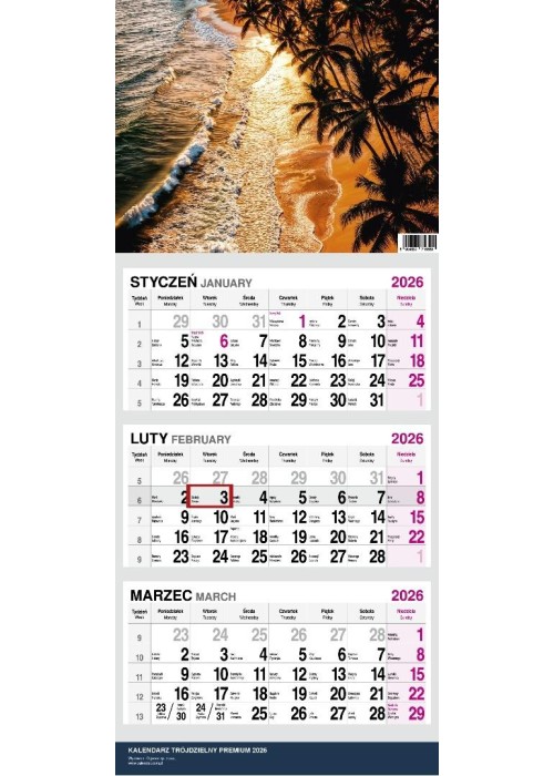 Kalendarz 2026 trójdzielny premium Plaża