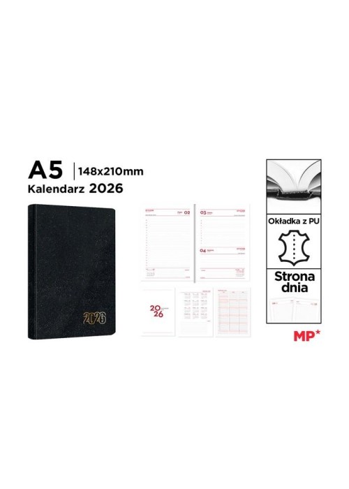 Kalendarz 2026 A5 dzienny czarny
