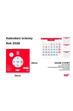 Kalendarz 2026 ścienny 30x30cm czerwony