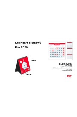 Kalendarz 2026 biurkowy 14x15cm czerwony