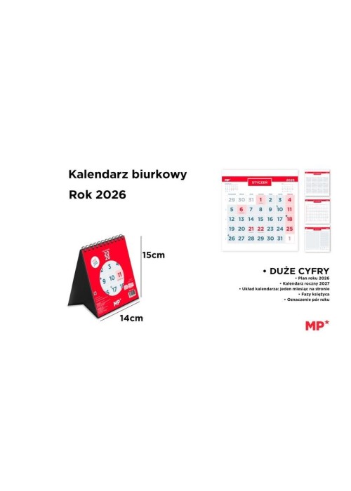 Kalendarz 2026 biurkowy 14x15cm czerwony Kalendarz 2026 biurkowy 14x15cm czerwony
