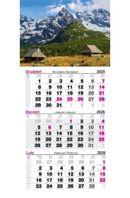 Kalendarz 2026 ścienny trójdzielny Tatry