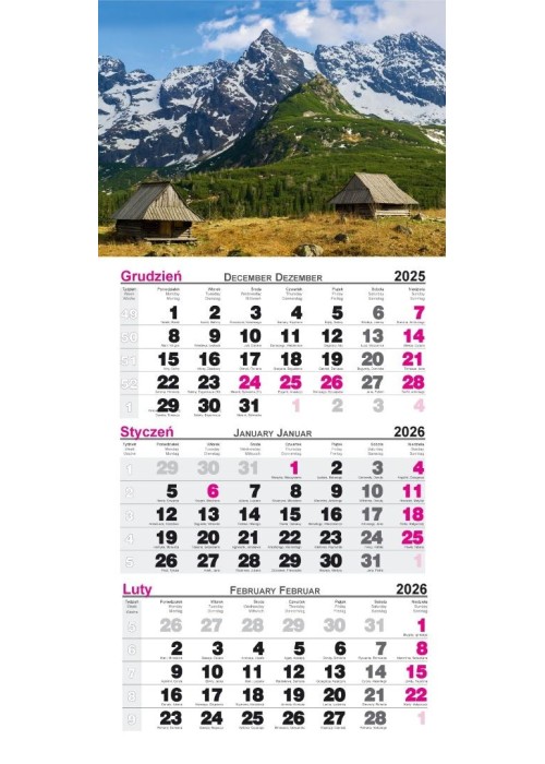 Kalendarz 2026 ścienny trójdzielny Tatry Kalendarz 2026 ścienny trójdzielny Tatry