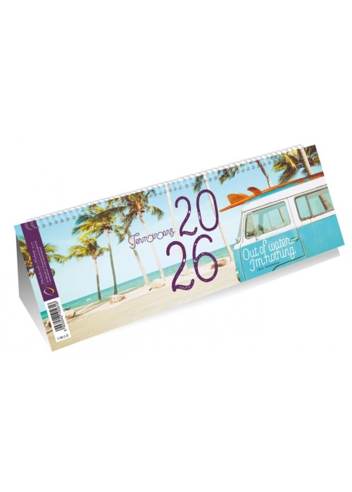 Kalendarz 2026 poziomy ze spiralką plaża