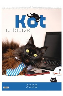 Kalendarz 2026 wieloplanszowy kot w biurze