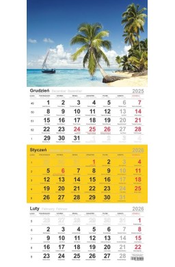 Kalendarz 2026 trójdzielny Plaża