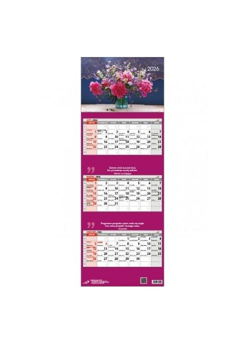 Kalendarz 2026 trójdzielny kwiaty Kalendarz 2026 trójdzielny kwiaty