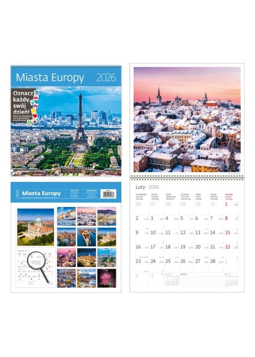 Kalendarz 2026 ścienny 30x30 Miasta Europy HELMA