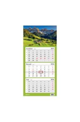 Kalendarz 2026 trójdzielny Góry Dolomity HELMA