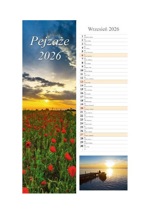 Kalendarz 2026 ścienny pasek Pejzaże