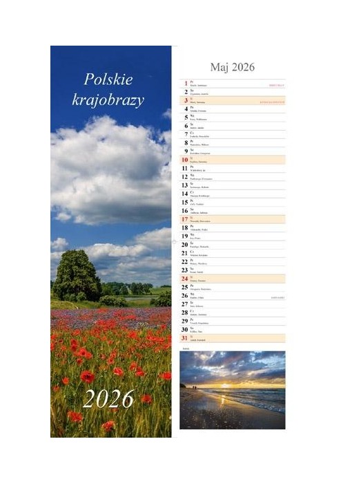 Kalendarz 2026 ścienny pasek Polskie krajobrazy