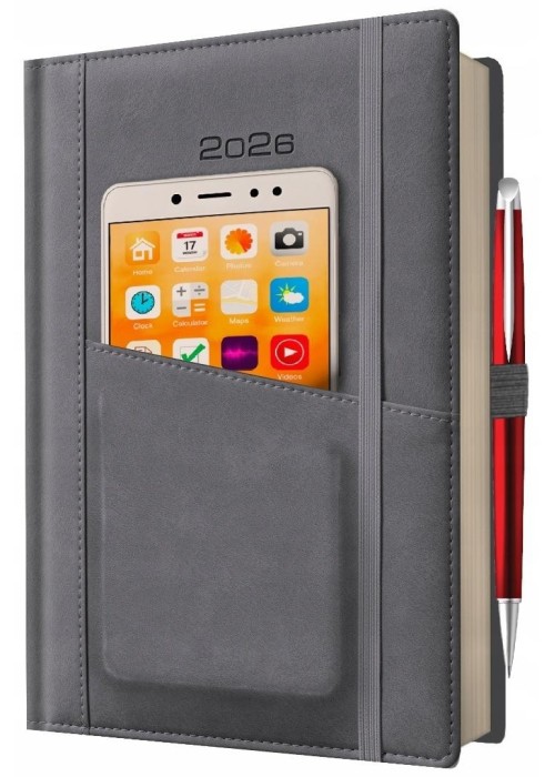 Kalendarz 2026 A5 dzienny z kieszonką i gumką